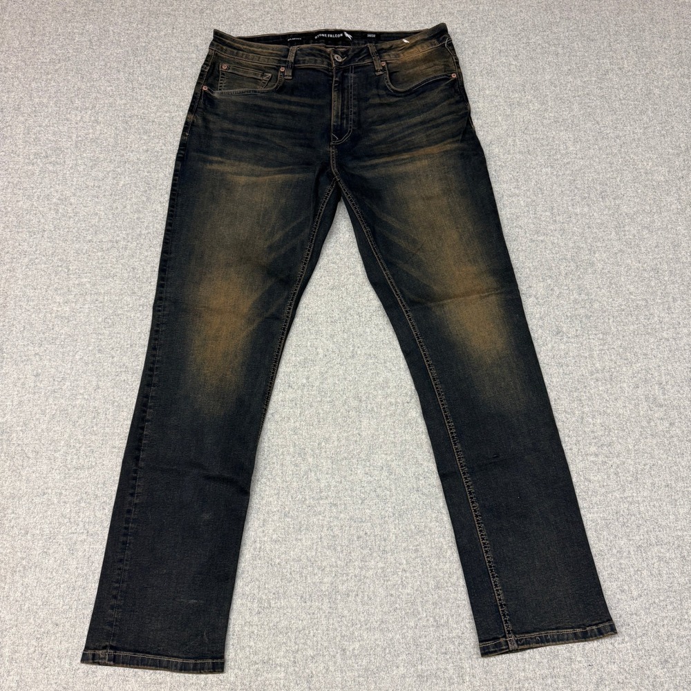 Stone Falcon Slim Fit Jeans 36x32 Dark Wash Brown Tinted Stretch Denim Pants Men